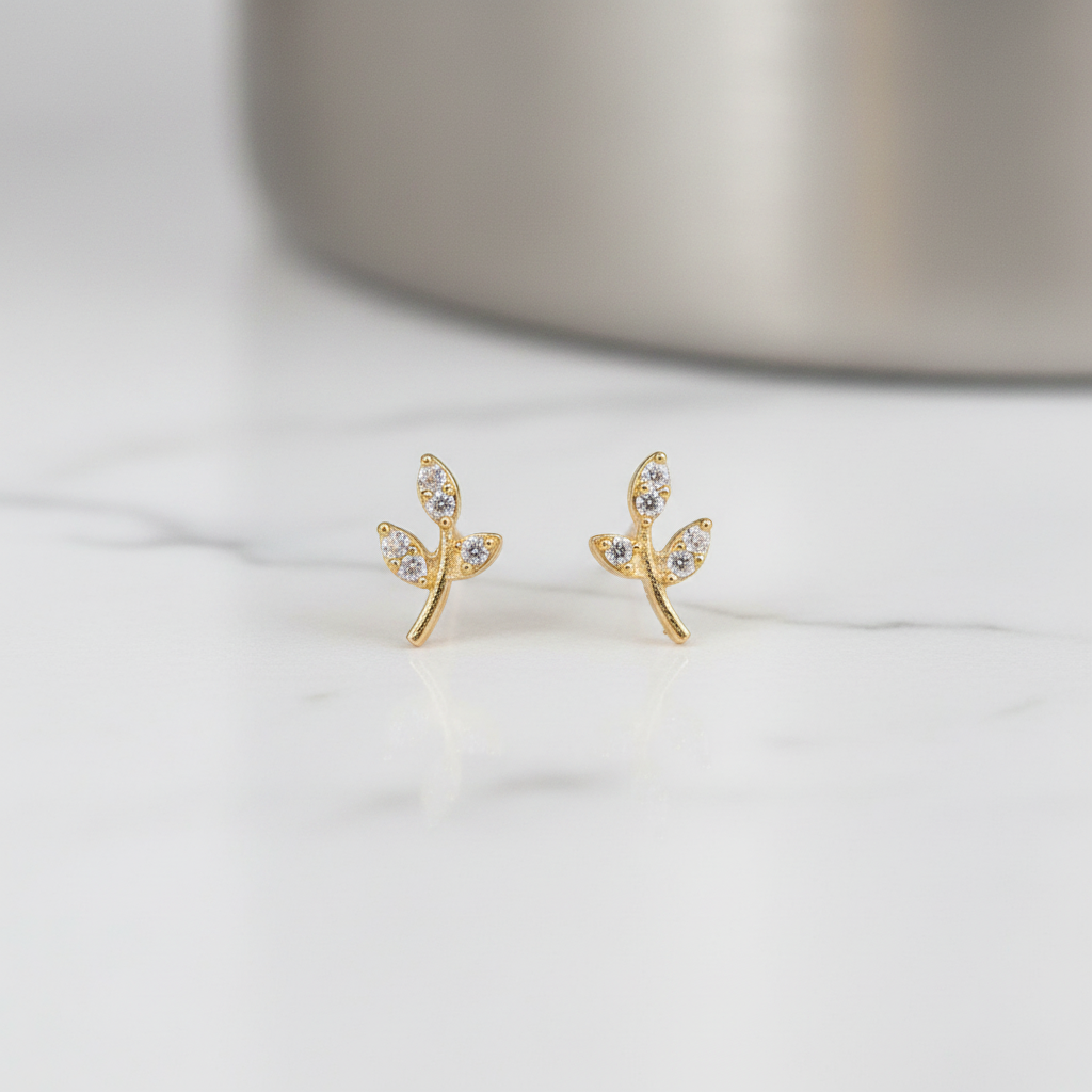 925 Silver Gold Plated Leaf Studs for Women | Nature-Inspired Design pair