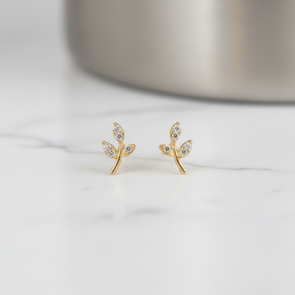 925 Silver Gold Plated Leaf Studs for Women | Nature-Inspired Design pair