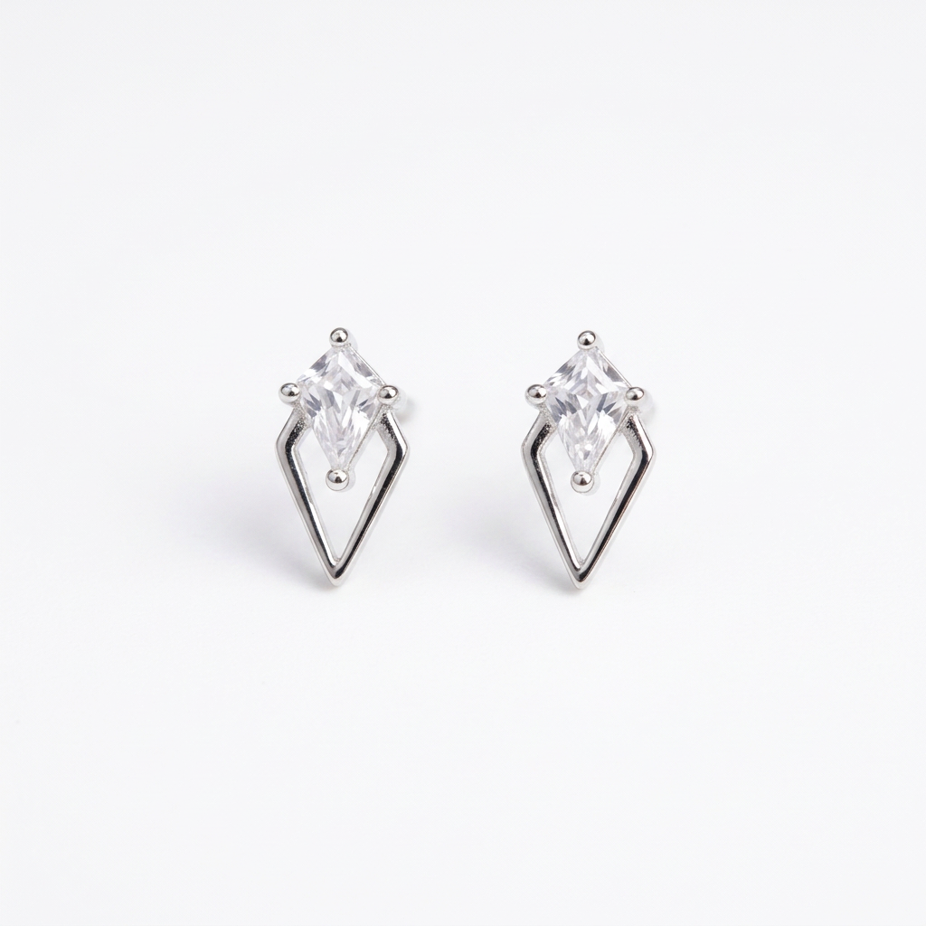 92.5 Silver Clear Stone Kite Studs Pair