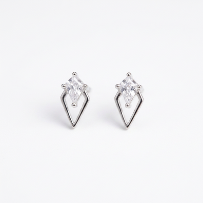 92.5 Silver Clear Stone Kite Studs Pair