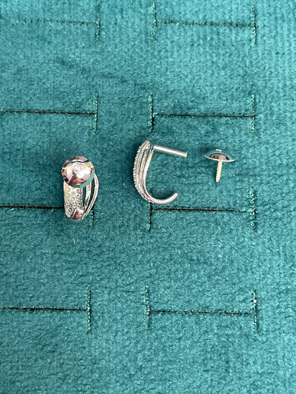 92.5 Sterling Silver Pavé CZ Twisted Shield J Studs pair