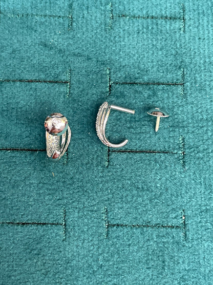 92.5 Sterling Silver Pavé CZ Twisted Shield J Studs pair