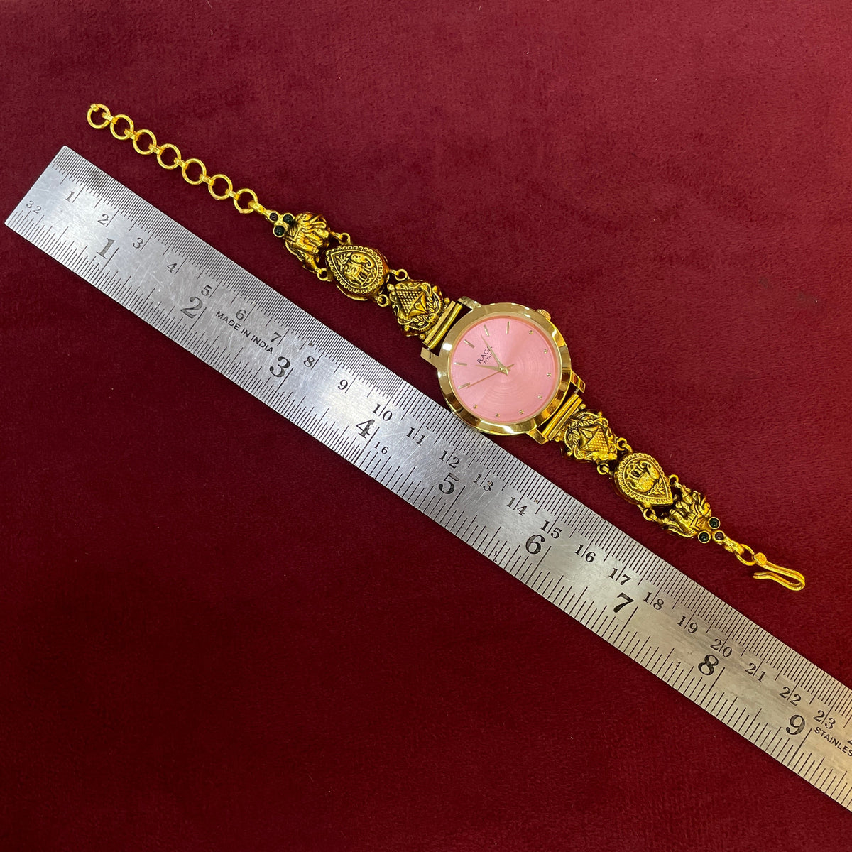 92.5 Silver Gold Plated Nakshi Pink Dial Watch for Women