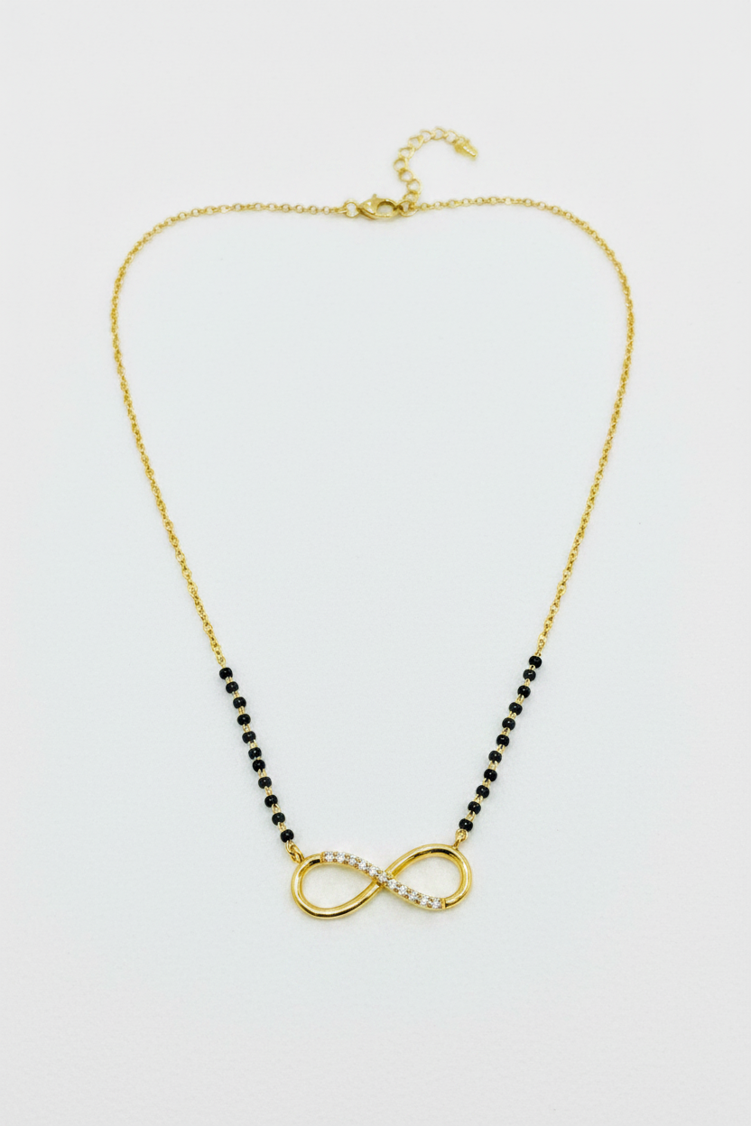 925 Silver Gold Plated Infinity Black Bead Chain