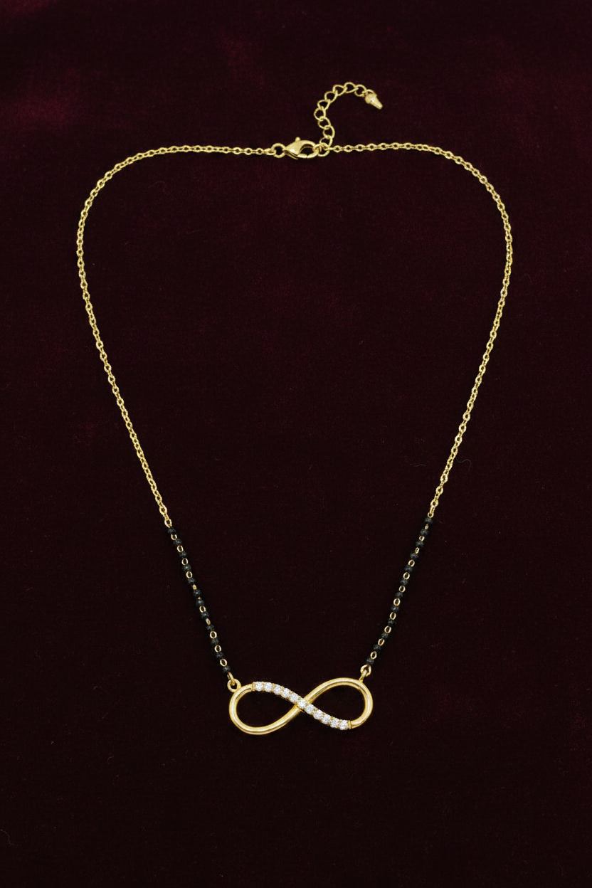 925 Silver Gold Plated Infinity Black Bead Chain