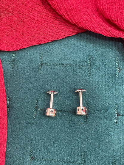 92.5 Silver Round Stone Studs Pair