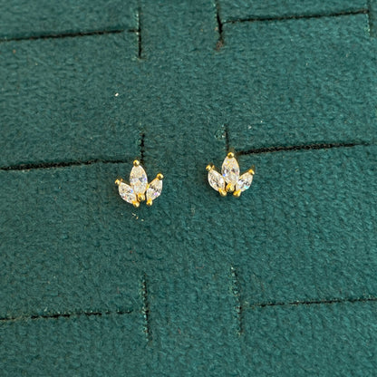 92.5 Silver Gold Plated Three Leaf Stud Earrings Pair