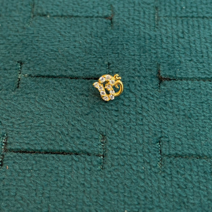 92.5 Silver Gold Plated White CZ Om Stud Earrings for Women
