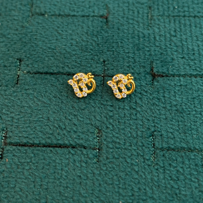 92.5 Silver Gold Plated White CZ Om Stud Earrings for Women