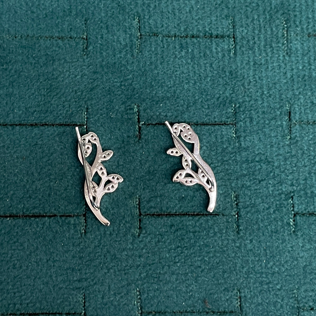 92.5 Sterling Silver Ear Cuffs for Women | Stylish Leaf Design with White Stones pair
