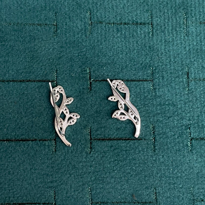 92.5 Sterling Silver Ear Cuffs for Women | Stylish Leaf Design with White Stones pair
