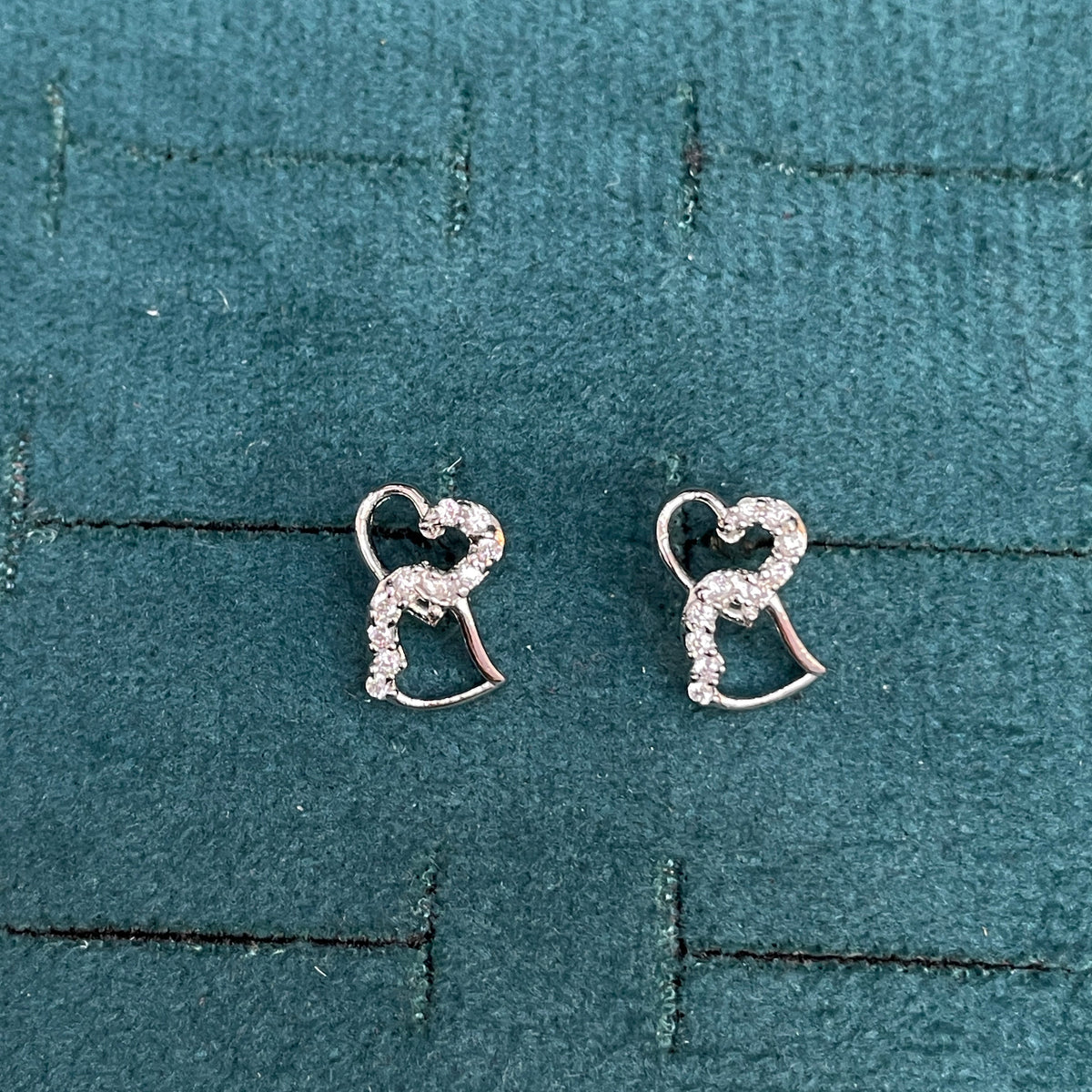 92.5 Sterling Silver CZ Open Heart Jacket Stud Earrings for Women pair