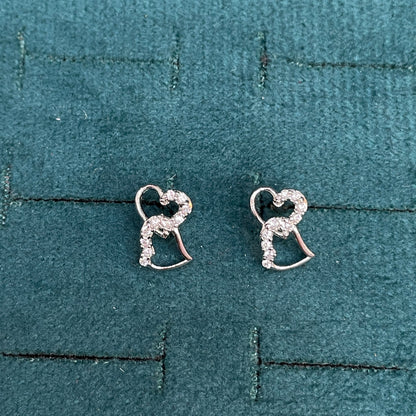 92.5 Sterling Silver CZ Open Heart Jacket Stud Earrings for Women pair