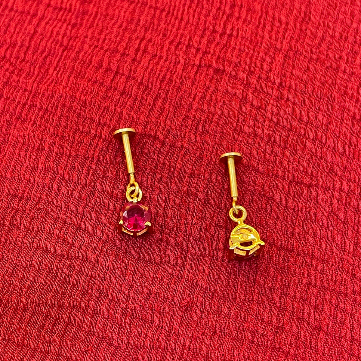 925 Silver Gold Plated Ruby Dangler Bugadi Pair