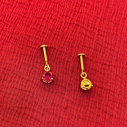925 Silver Gold Plated Ruby Dangler Bugadi Pair