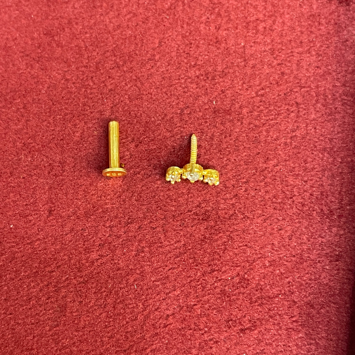 925 Silver Gold Plated 3 Stone Second Studs pair