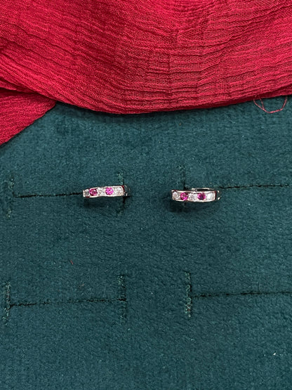 925 Silver Pink and White Hoops