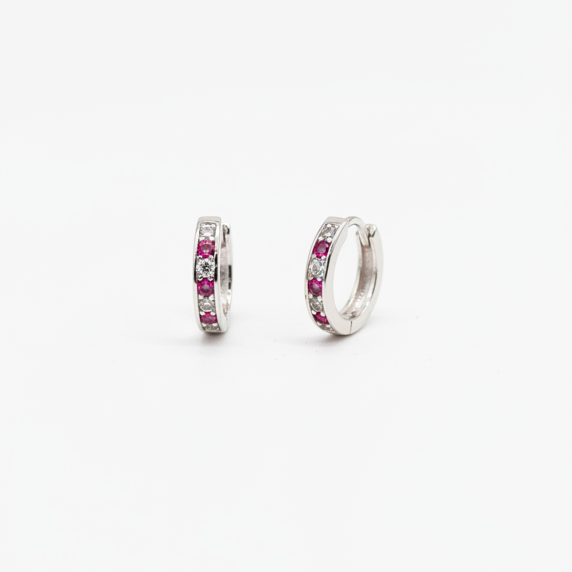 925 Silver Pink and White Hoops