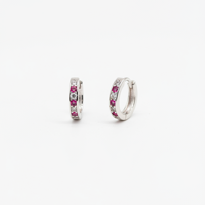 925 Silver Pink and White Hoops
