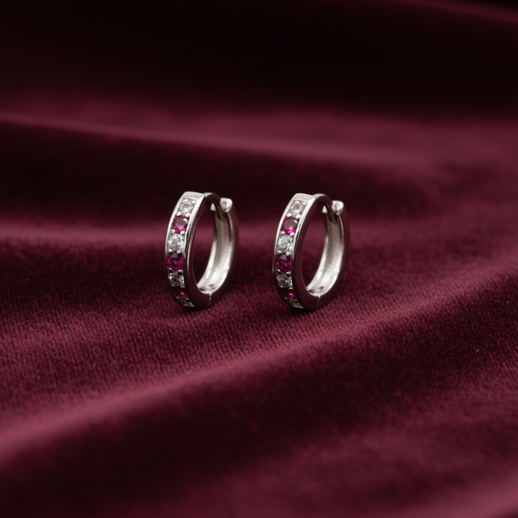 925 Silver Pink and White Hoops