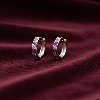 925 Silver Pink and White Hoops