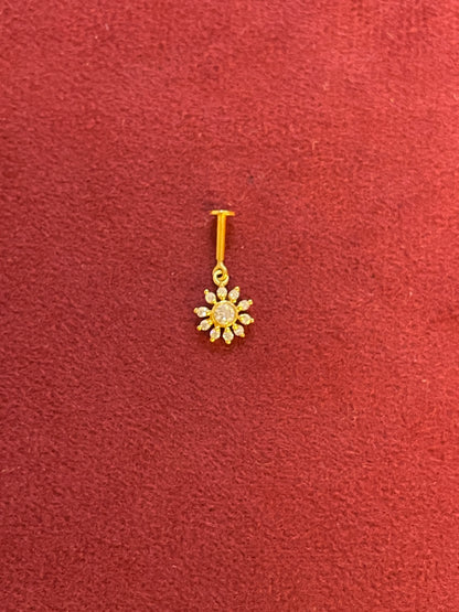 92.5 Silver Gold Plated Flower Drop Bugadi Pair | Stylish Hanging Floral Design | Jewellery