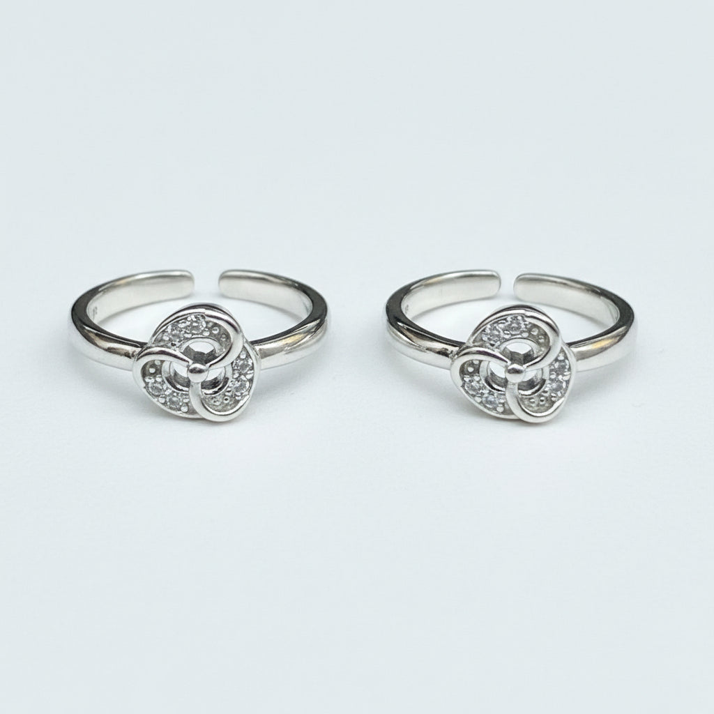 92.5 Sterling Silver CZ Triple Swirl Open Toe Rings for Women — Pair