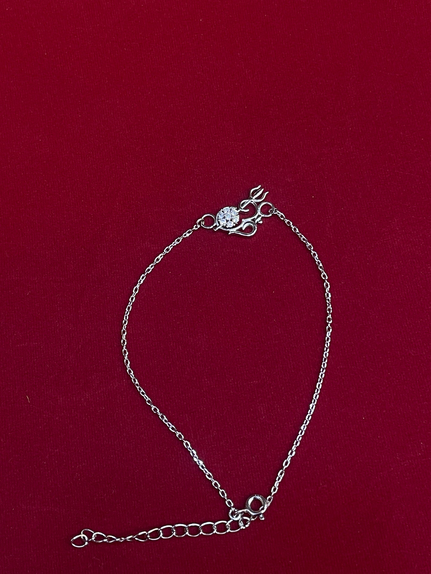 925 Sterling Silver Om Trishul Rakhi | CZ Stone Chain Rakhi for Raksha Bandhan