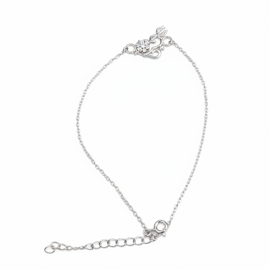 925 Sterling Silver Om Trishul Rakhi | CZ Stone Chain Rakhi for Raksha Bandhan