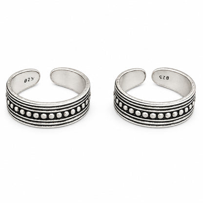 92.5 Silver Oxidised Adjustable Toe Rings for Women | Classic Beaded Design