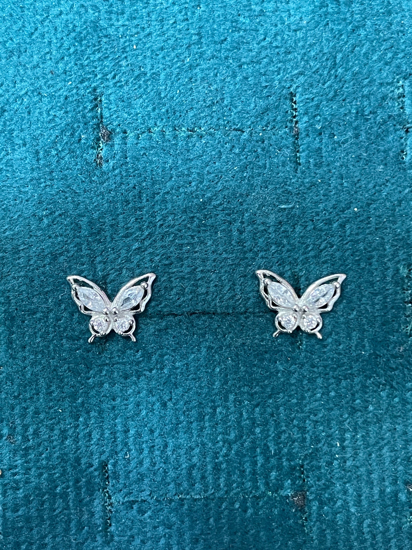 925 Silver Butterfly Stud Earrings | CZ Elegant Daily Wear Earrings with Ball Screw Back