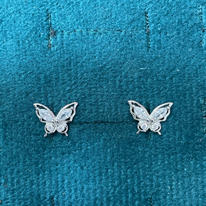 925 Silver Butterfly Stud Earrings | CZ Elegant Daily Wear Earrings with Ball Screw Back