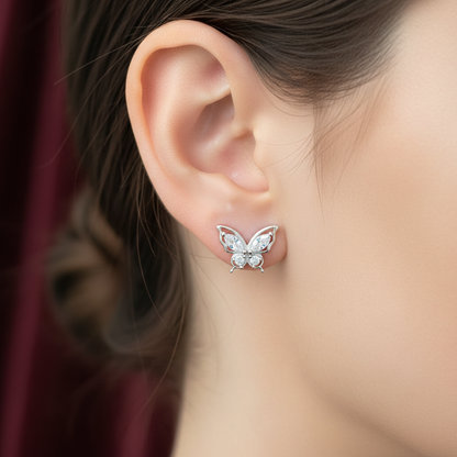 925 Silver Butterfly Stud Earrings | CZ Elegant Daily Wear Earrings with Ball Screw Back