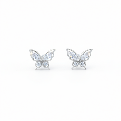 925 Silver Butterfly Stud Earrings | CZ Elegant Daily Wear Earrings with Ball Screw Back pair