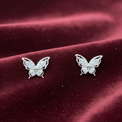 925 Silver Butterfly Stud Earrings | CZ Elegant Daily Wear Earrings with Ball Screw Back