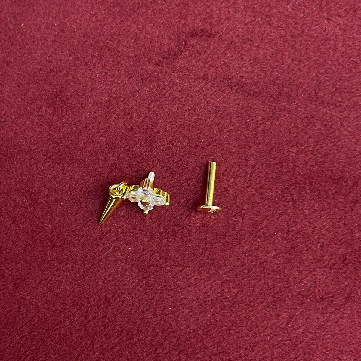 92.5 Sterling Silver Gold Plated White CZ Four-Petal Flower & Gold Spike Drop Earrings for Women