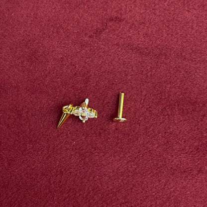 92.5 Sterling Silver Gold Plated White CZ Four-Petal Flower & Gold Spike Drop Earrings for Women