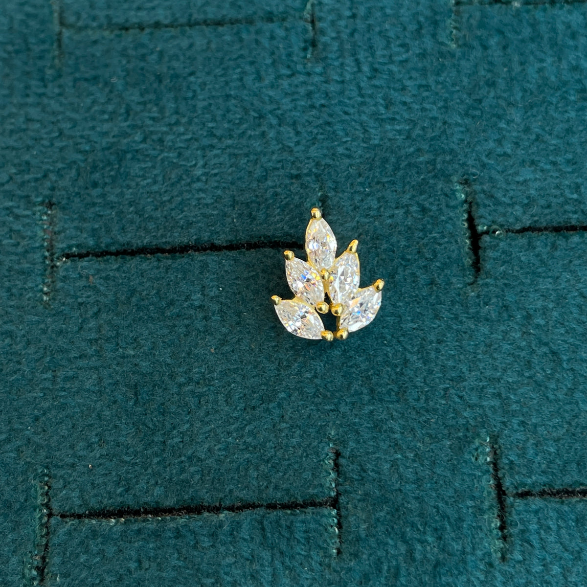 92.5 Silver Gold Plated White CZ Leaf Stud Earrings Pair