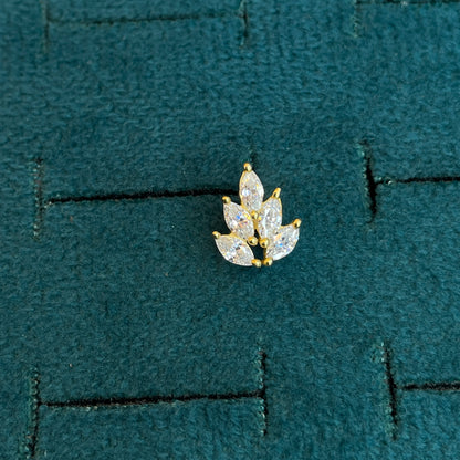 92.5 Silver Gold Plated White CZ Leaf Stud Earrings Pair