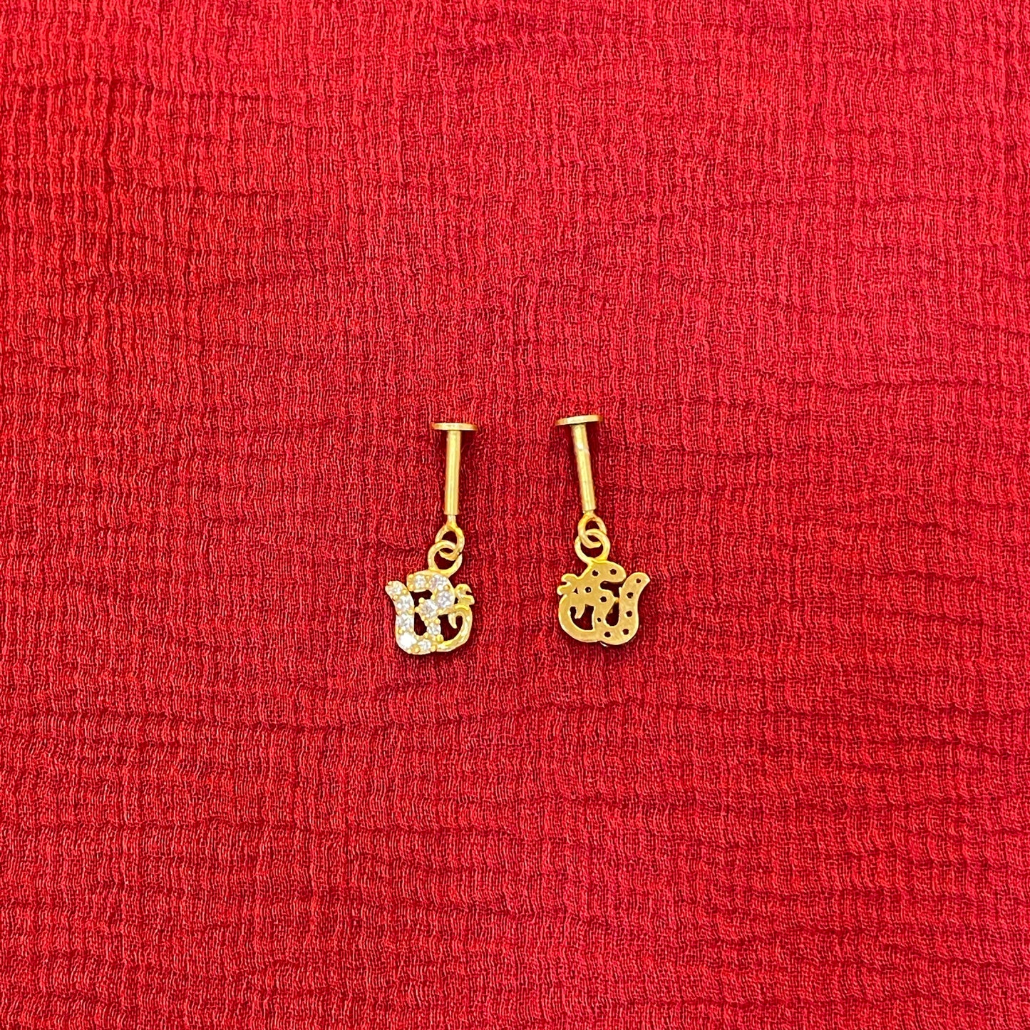 925 Sterling Silver Gold Plated Om Dangler Bugadi Pair for Women | Traditional Design