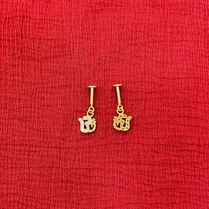 925 Sterling Silver Gold Plated Om Dangler Bugadi Pair for Women | Traditional Design