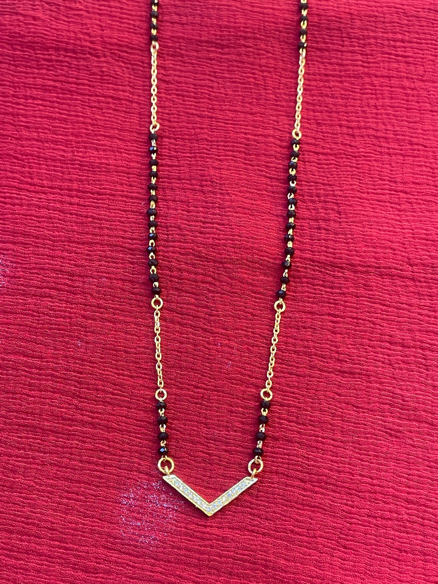92.5 Silver Gold Plated  V shape black beads chain - 19.5 inches