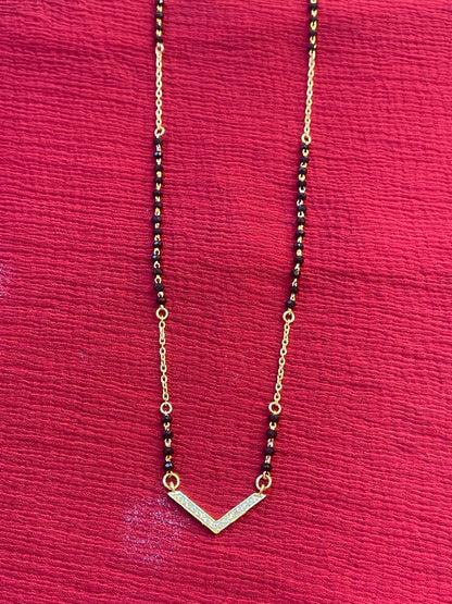 92.5 Silver Gold Plated  V shape black beads chain - 19.5 inches