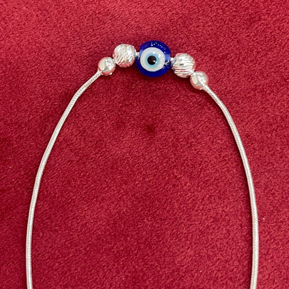 92.5 Sterling Silver Snake Chain Evil Eye Bead & Silver Ball Anklets for Women