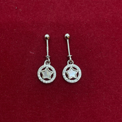 92.5 Sterling Silver Star in CZ Halo Circle Bugadi for Women | Mother-of-Pearl Star with Pavé CZ Frame | Helix Earring pair
