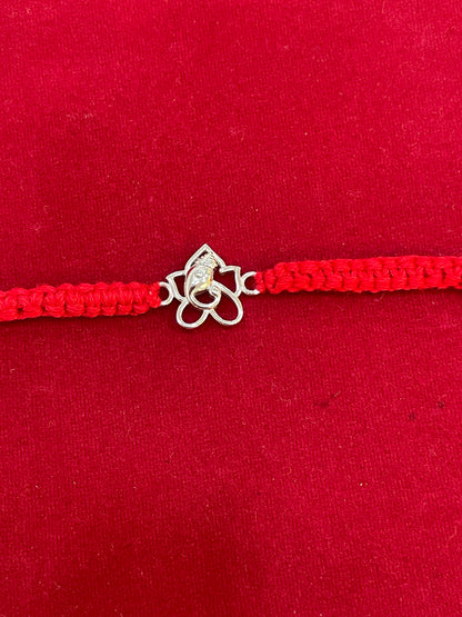 925 Sterling Silver Ganesha Rakhi | Red Thread Rakhi for Raksha Bandhan