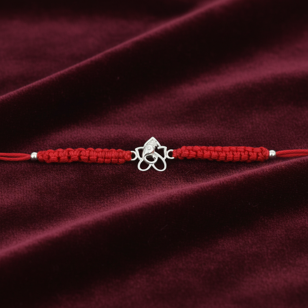 925 Sterling Silver Ganesha Rakhi | Red Thread Rakhi for Raksha Bandhan