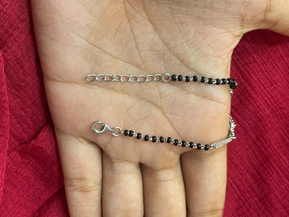 92.5 Silver Black Beads Bracelet for Women 6.5 Inches | Stylish Elegant Design | Daily Wear Jewellery