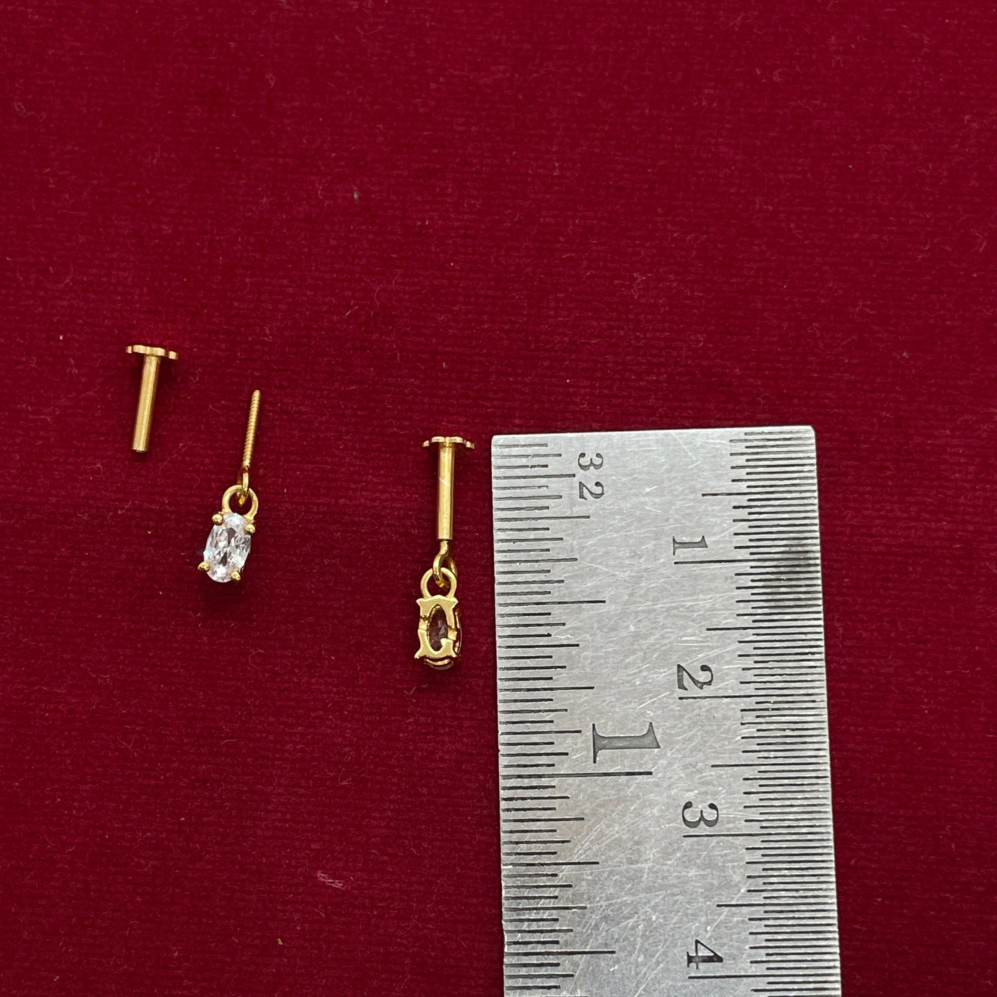 92.5 Silver Gold-Plated Bugadi for Women | White Oval CZ Dangle on Bar Stud | Helix Earring pair
