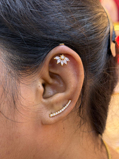 92.5 Silver Gold Plated Half Flower Bugadi Pair | Minimal Floral Elegant Design | Jewellery(pair)